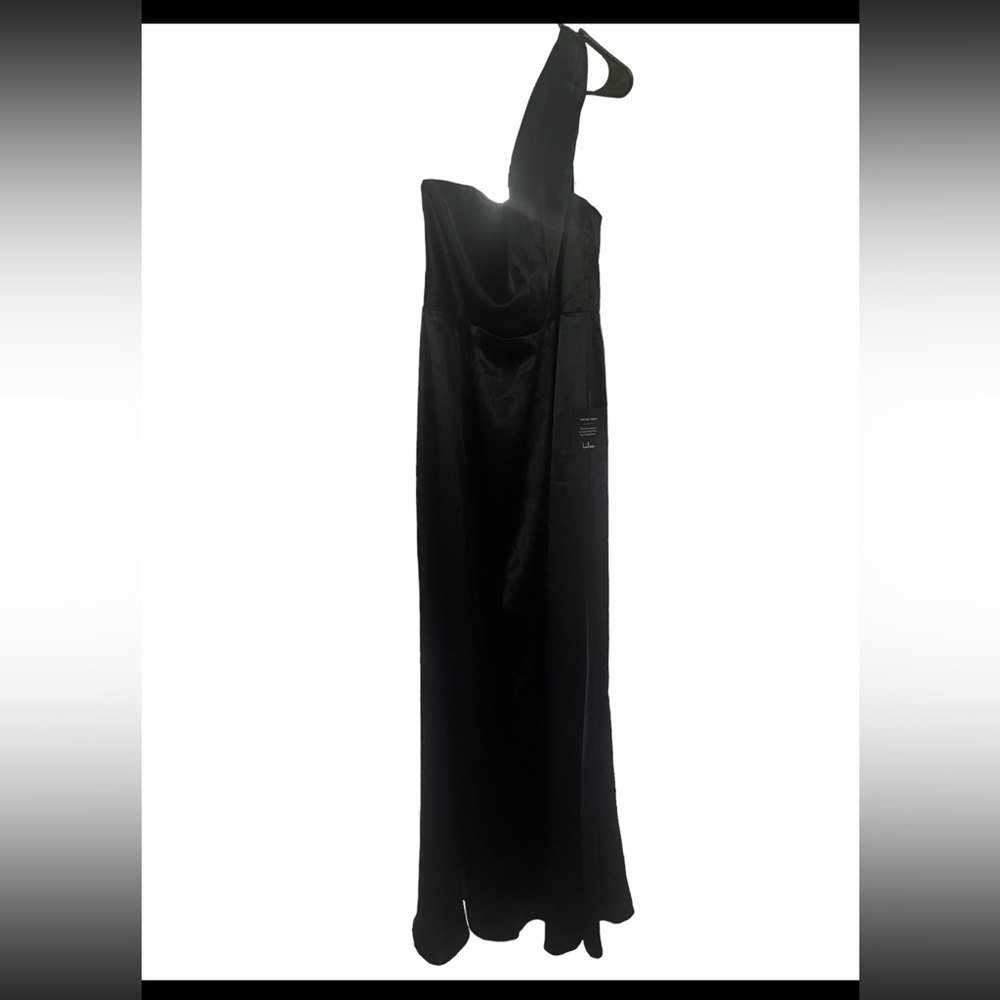 Black satin one-shoulder maxi dress - BLACK - SIZE L (brand: LULUS)